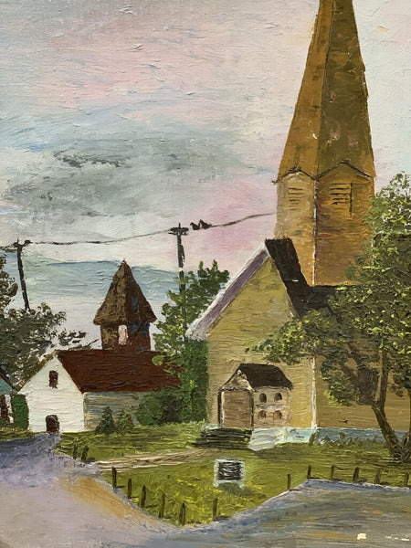 Vintage church painting on board 12 x 16 in
