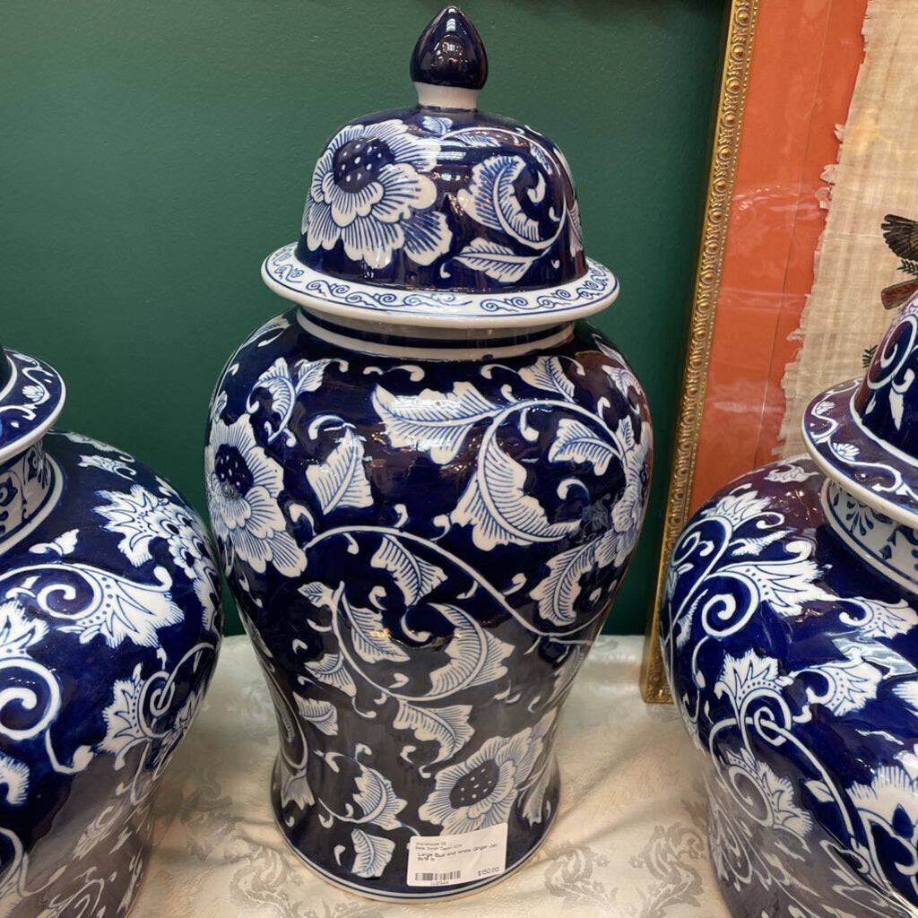 Large Blue and White Ginger Jar, 9x19 in