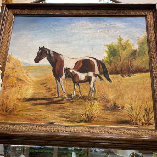 Mother and Mare - Signed oil on canvas 24x21