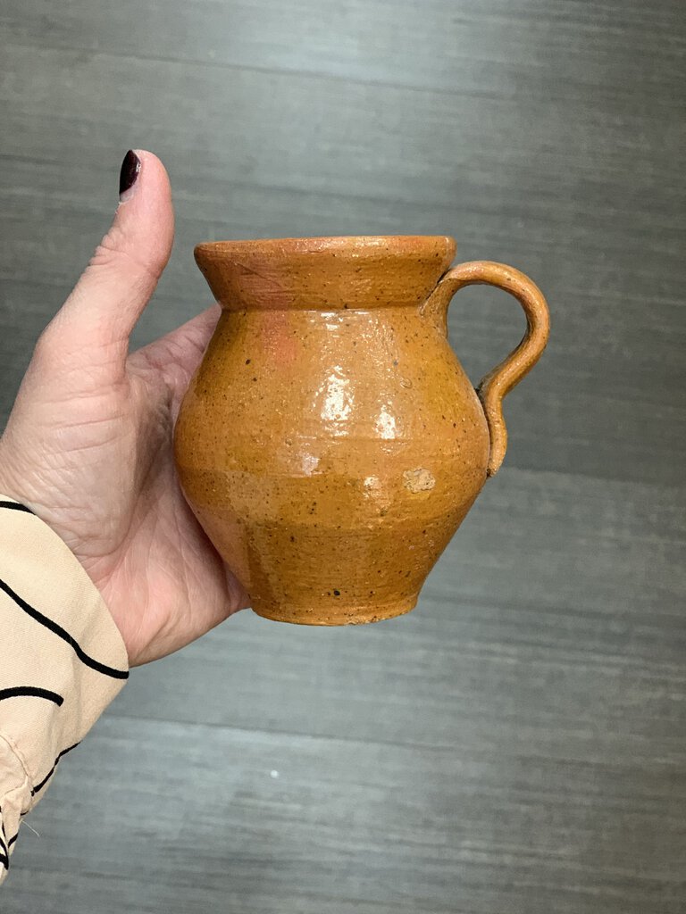 Glazed terra cotta vase with handle