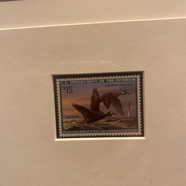 Singed migratory bird print with hunting stamp 17x17