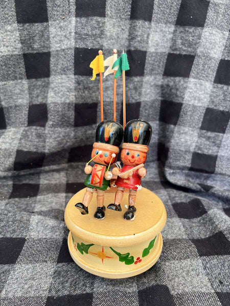 Vintage Wooden Toy Soldier Music Box, as found