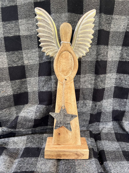 Wooden Angel w/silver wings 14h