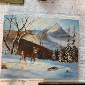 Vintage Deer landscape painting