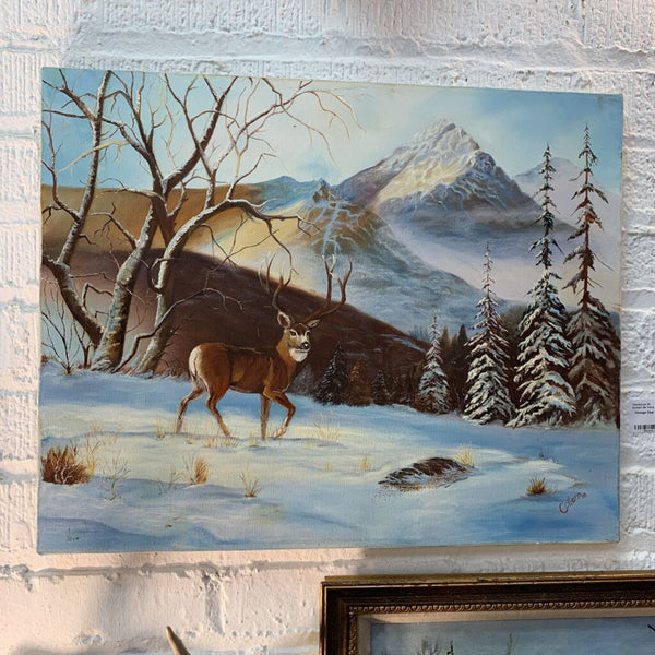 Vintage Deer landscape painting