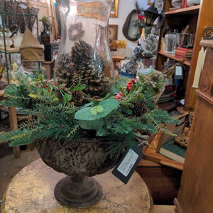 Pretty Christmas Decor in Vintage Style Urn w/Hurricane Glass