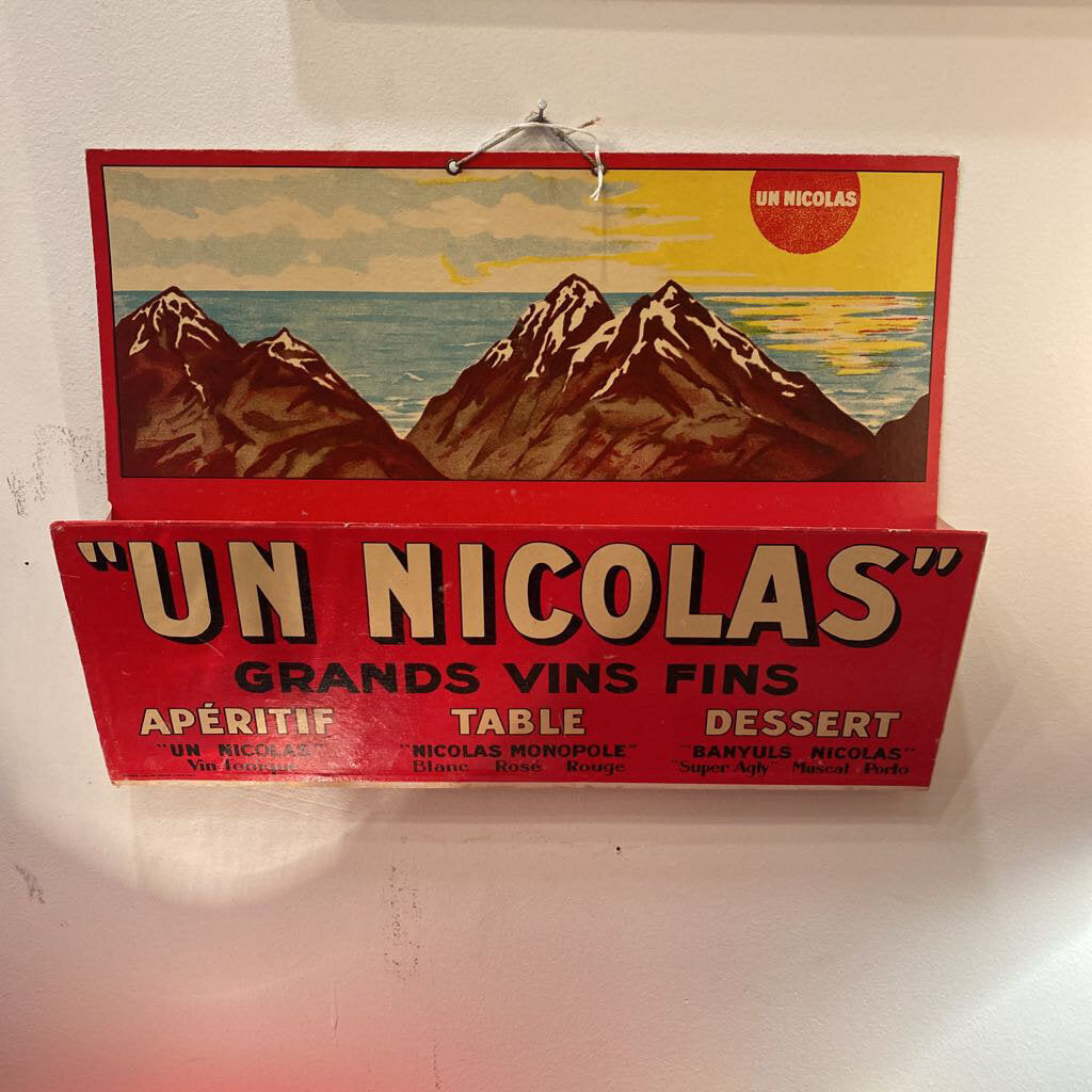 Un Nicolas wine menu holder from France