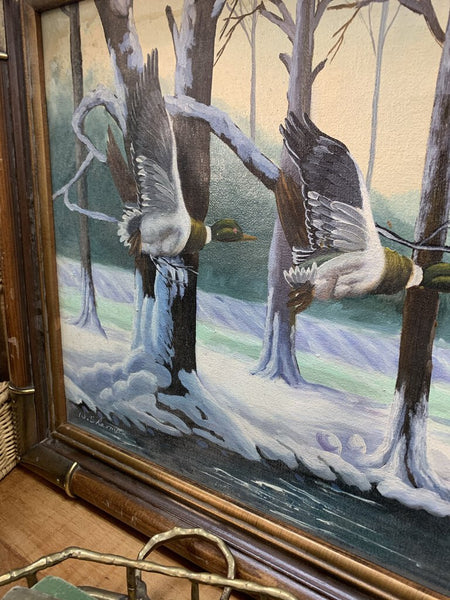 Artist signed duck with landscape