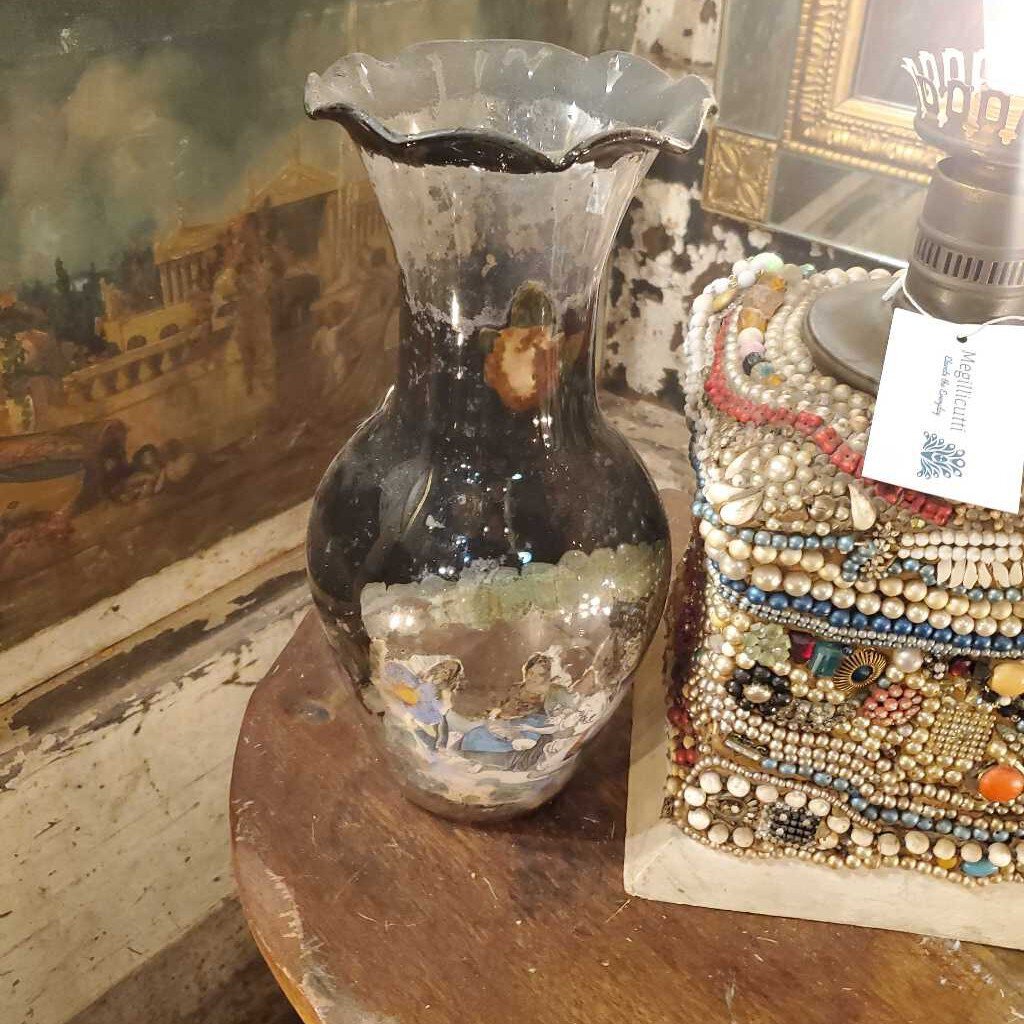 decalcomania victorian vintage glass vase