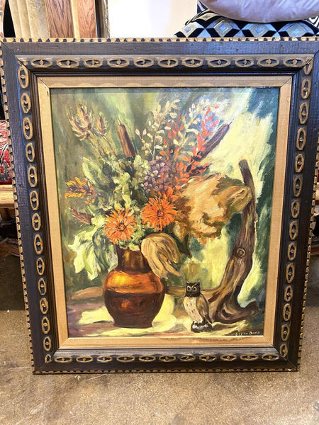 Vintage Floral in Vase w/ Owl 27" x 32"