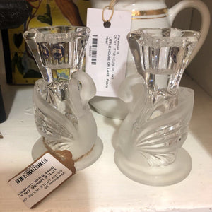 PAIR glass Swan Candleholders