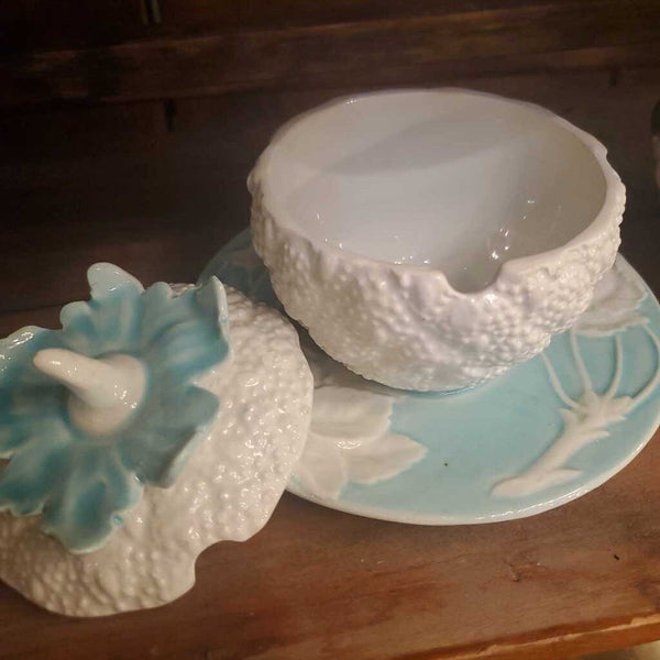 Italian sugar bowl white and blue fruit figural