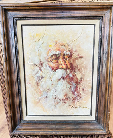 Vintage oil painting man with white beard 18x21