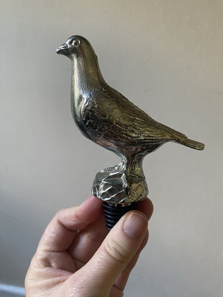 Vintage Silver Metal Pigeon Trophy Wine Stopper W0976