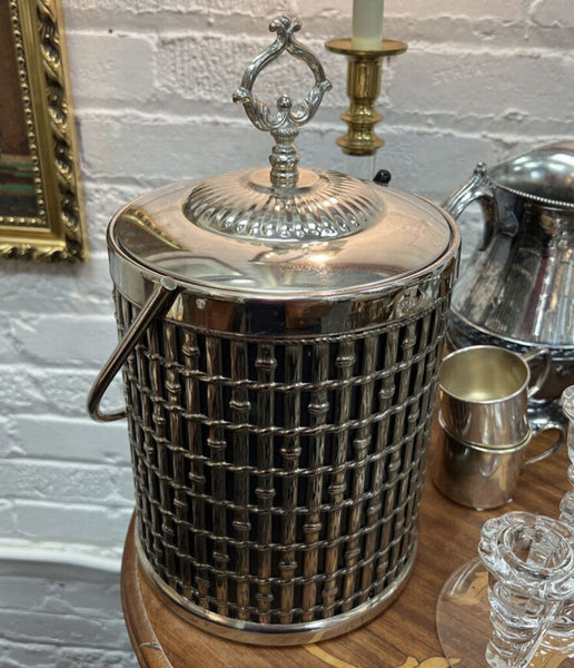 Vintage MCM Silver Plate Bamboo Ice Bucket