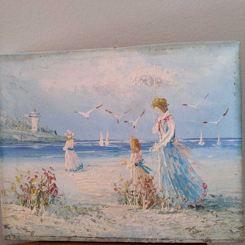 Small Vintage Acrylic Painting - 8x10. At the Beach