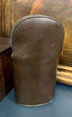 Vintage leather Swank flask holder w/ glass flask