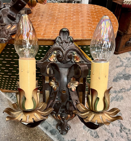 Vintage Pair of cast iron hard-wired sconces