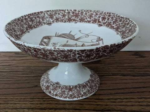 Antique Ironstone Brown & White Footed Bowl
