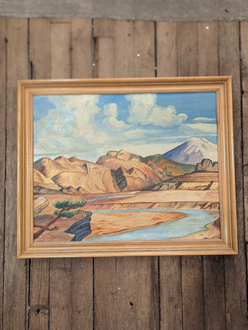 Oil painting board Snake River Oregon landscape vintage