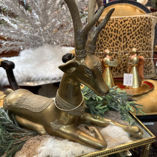 Large Brass Sarried Deer In Store Pick Up Only
