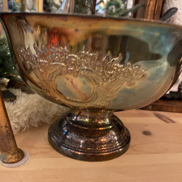 Silverplate Punch Bowl, Ladle, and 10 cups Set