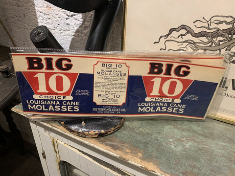 Vintage "Big 10" Molasses New Old Stock Paper Tin Can Label- Art Deco- 5.25" w x 16.5" l
