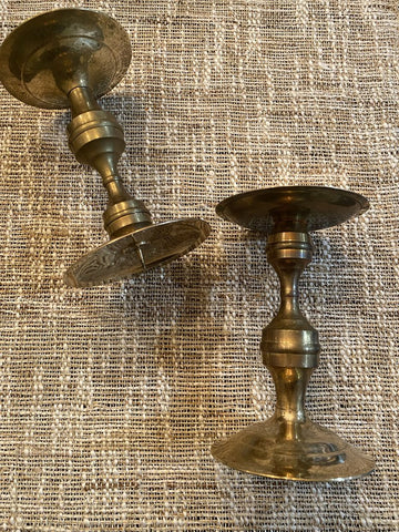 Pair of Vintage Brass Pillar Candle Holders