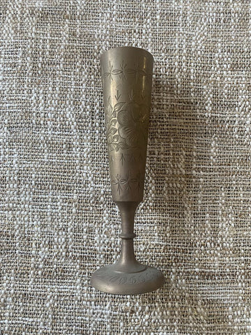 Vintage Footed Etched Brass Bud Vase