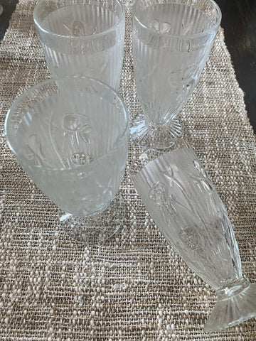 Set of 4 Jeannette Glass Co. IRIS Footed Ice Tea Glasses