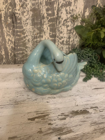 Vintage Blue Swan Pottery Planter- One chip- as found- 6" w x 10" l x 7" t