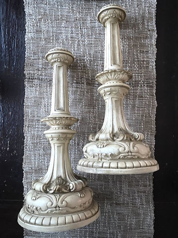 Pair of Vintage Plastic Large Ornate Candleholders 14.5H