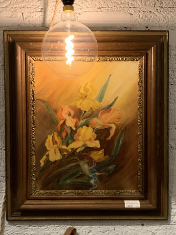 Vintage Art Studio Oil Irises Flower Painting- Singed CB?- 23" x 27.5"