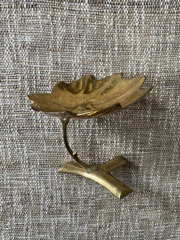 Vintage Brass Leaf on Stem Pedestal