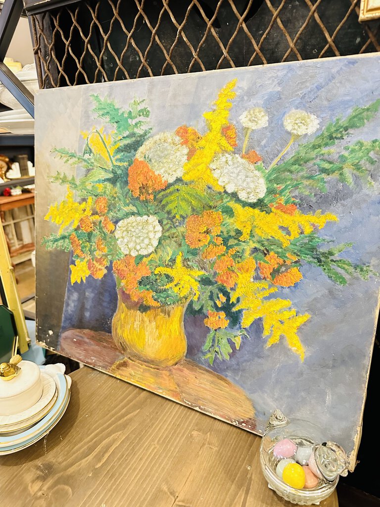 Original art dated 1940 yellow flowers 18x22