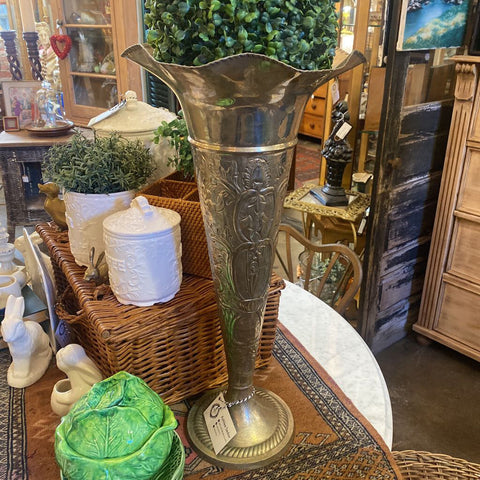 Large Silver Fluted Vase 24H