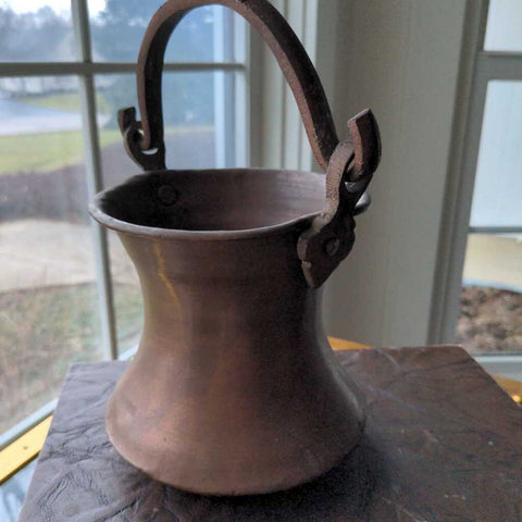 Old Copper Pot with forged Handle 6 in