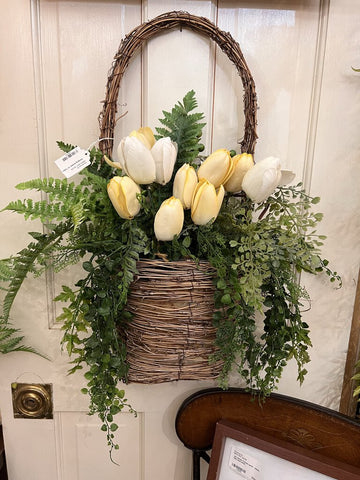 Hanging basket w/ tulips