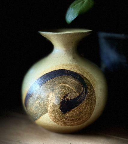 Handmade Pottery Vase w/Swirl Design