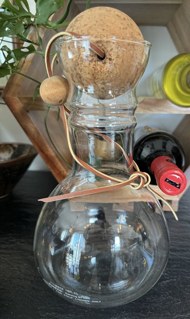Glass Decanter with Leather, Wood & Cork