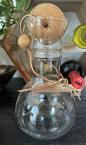 Glass Decanter with Leather, Wood & Cork