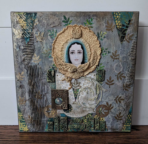 Handmade - The Wise Virgin - Ceramic/Canvas Artwork - signed Cynthia Wolfe