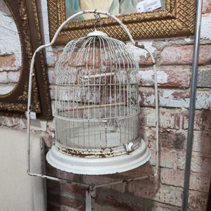 White, Chippy White Metal Vintage Bird Cage on Stand 65 inches tall. Great for a Plant! IN STORE PICK UP ONLY