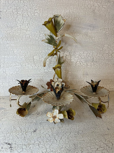VINTAGE INDIA MADE TOLE FLORAL 3 CANDLE WALL SCONCE 13"H X 13"W X 8 1/2"