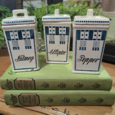 3 Sweet Vintage Spice Jars Made in Germany - Blue and White