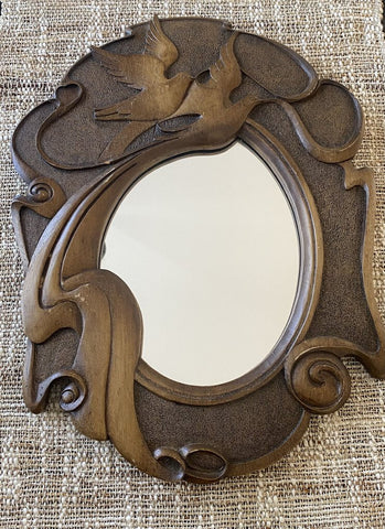 Vintage Wood Bird Mirror 15.5 x 12