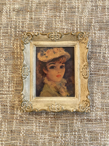 Vintage Framed Print Girl in Hat 7 x 6
