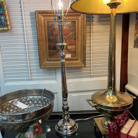 Vtg Silver Plate Candlestick Lamp