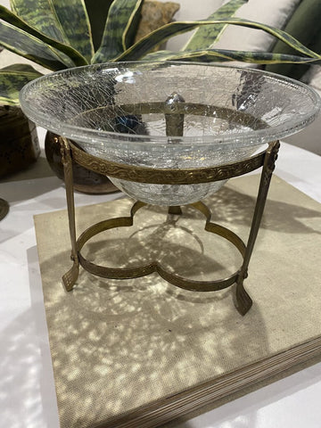 Vintage Glass Bowl with Brass Stand