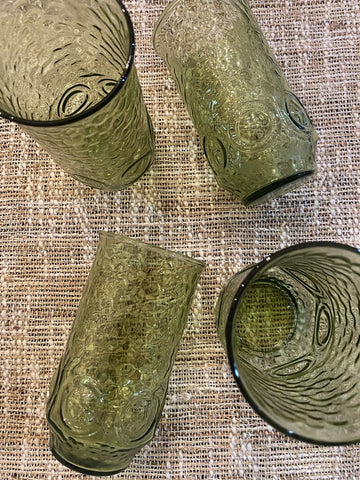 Set of 4 Green Vintage Anchor Hocking Glasses
